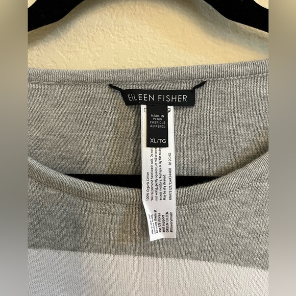 Eileen Fisher Grey and White Striped Organic Cotton Crewneck Sweater XL - Picture 5 of 8